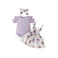 thumbnail image 2 of Yunliwuli Baby Girls Summer Outfits Ribbed Fly Sleeve Romper with Floral Pattern Overalls Dress and Heaband 3 Pcs Set, 2 of 10