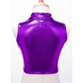 thumbnail image 4 of Raenseen Kids Girls' Metallic Mock Neck Crop Tank Tops Ballet Dance Dancewear Athletic Sports Vest Purple 14, 4 of 9