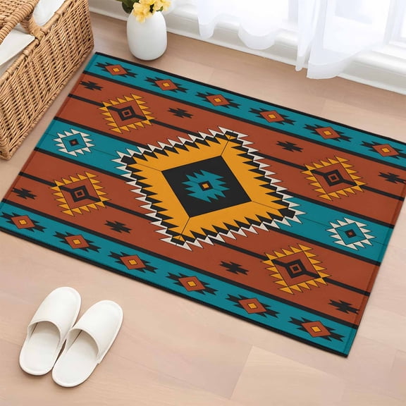 Area Rug 2 x 3 Ft, Aztec Southwest Indoor Accent Bathroom Rugs for Kitchen/Laundry Room, Boho Tribe Brown Geometric Washable Non-Slip Runner Floor Mat for Entryway, Living Room