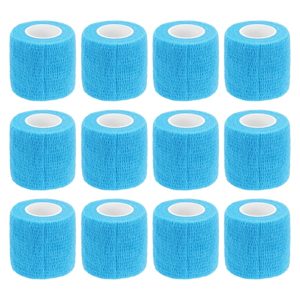 12 Rollos de Cinta Adhesiva Elástica, Vendaje Elástico, 2" x 5 Yardas, Cinta para Muñeca y Rodilla, Azul Claro