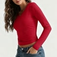 thumbnail image 4 of Mifsaly Layering Tops for Women V-Neck Long Sleeve Slim Fit Crop Top Business Travel Stretchy Basic Tight-Fitted Blouse Fall Winter Thermal Undershirts Red, 4 of 7