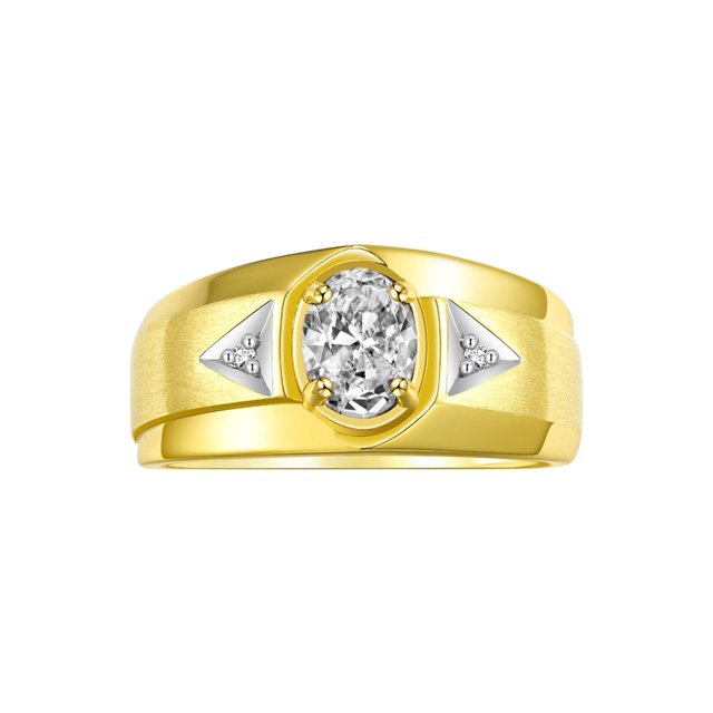 RYLOS Men's Rings Yellow Gold Plated Silver Classic 7X5MM Oval Gemstone & Diamond Ring White Topaz April Birthstone Rings For Men, Men's Rings, Silver Rings, Size 8