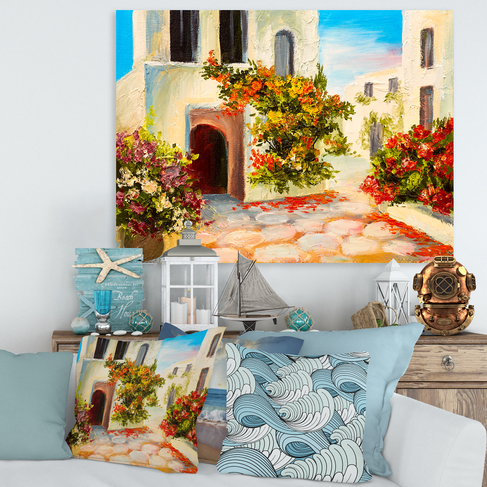 Designart ' The Mountain With Flowers With Little House I ' Nautical & Coastal Canvas Wall Art Print
