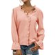 thumbnail image 1 of V cuello encaje costura superior dulce lindo ruffle TRIM camisa de manga larga color puro cómodo mujeres casual top, 1 of 6