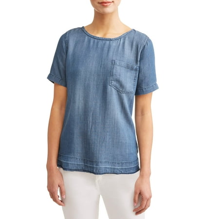 Women's Short Sleeve Denim T-Shirt (Best Denim Shirt Womens 2019)