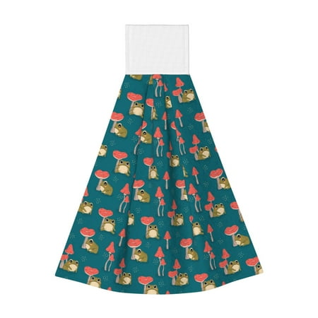 

Gaeub Frog and Mushrooms Print Hand Towels with Hook Hanging Tie Towels Coral Velvet Dishtowels for Bathroom Restroom Home Decor
