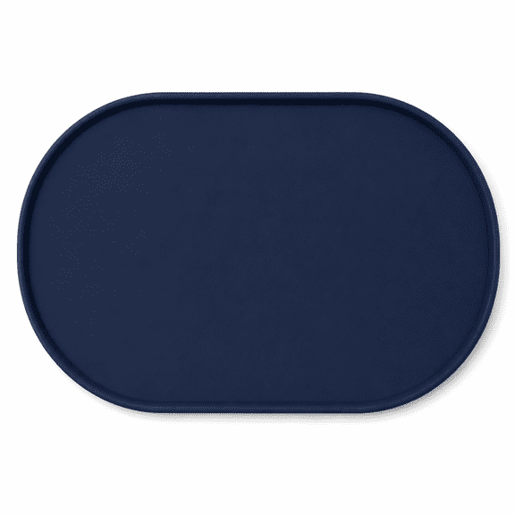 ULTRA Heavy Weight Silicone Pet Placemat for Cats & Dogs Non-Slip 24"x16" - Oval Shape, Navy