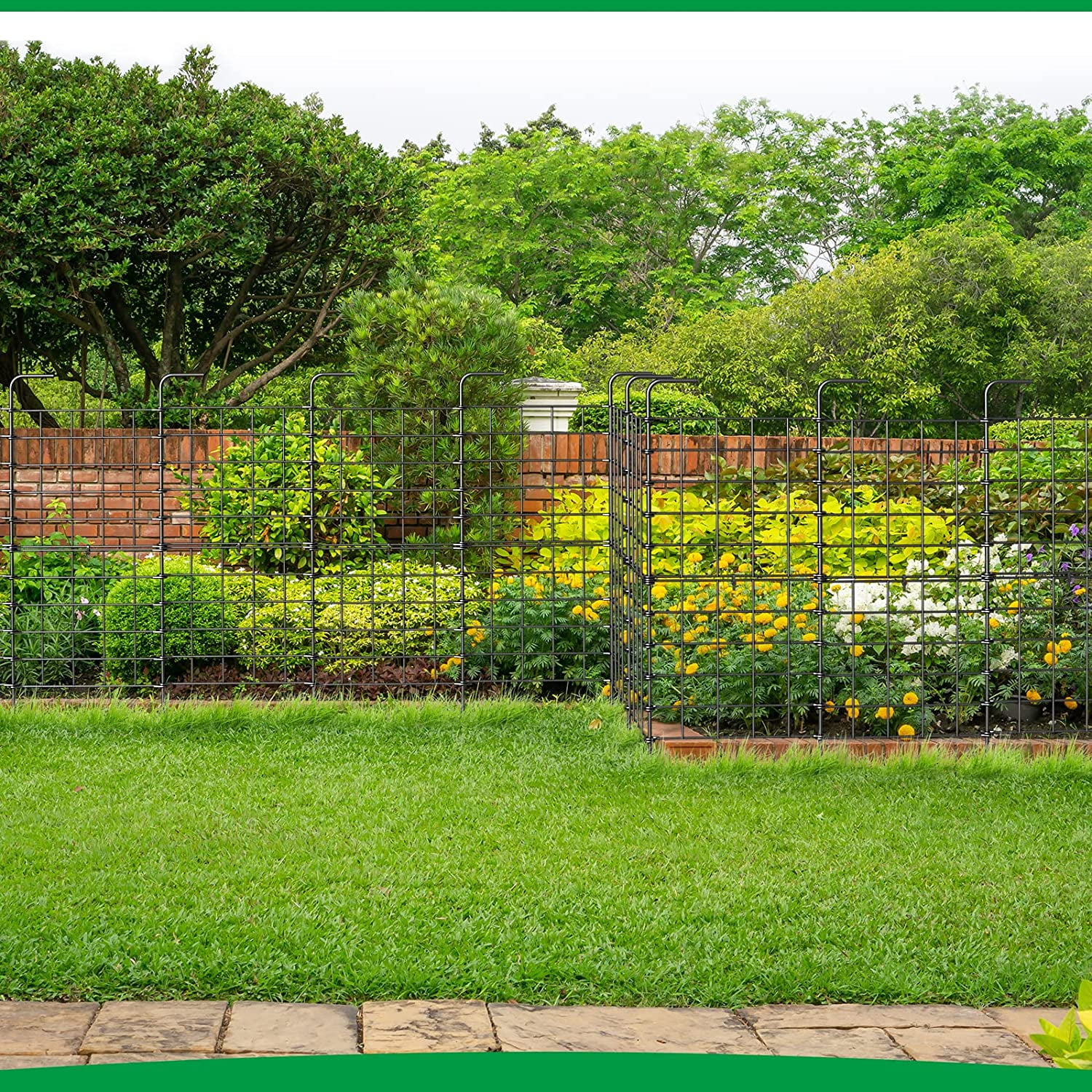 16 Panels Folding Metal Garden Border Fence – 11ft Total Length 24in Height, Rustproof Outdoor Pet Barrier for Yard, Patio & Vegetable Garden