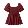 thumbnail image 5 of hlysgo Women's Square Neck Tops Plus Size Smocked Peplum Blouse Top Lantern Short Sleeve Flowy Cute Shirt Shirts Wine,4xL, 5 of 5