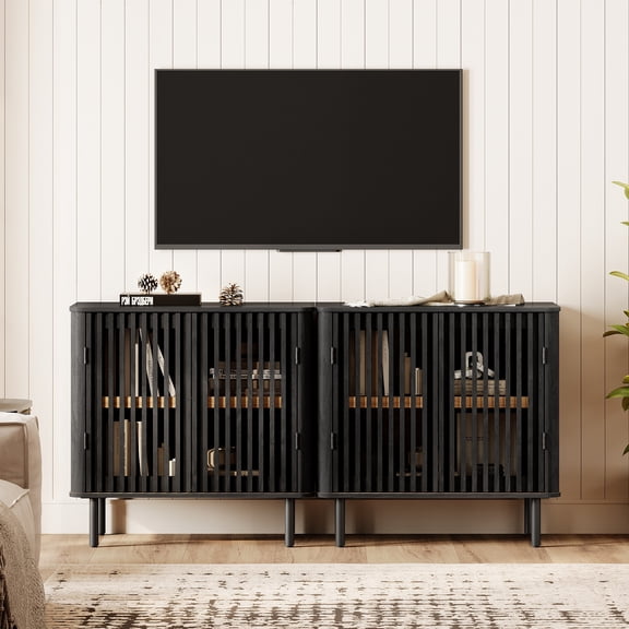63" TV Stand for TVs up to 75", Mid Century Modern TV Media Console Table with Adjustable Shelf, Black