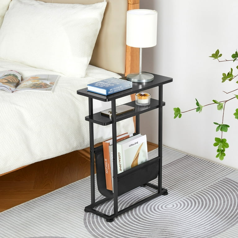 Narrow Small Side Table for Small Spaces Slim End Table with Magazine Rack 2 in 1 Narrow End Table Living Room Skinny Bedside Table Nightstand