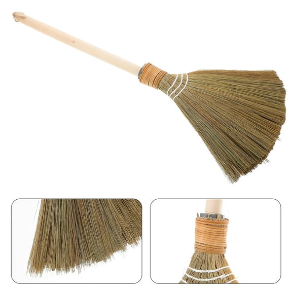 OUNONA Whisk Broom Short Handle Brush Mini with Solid Wood Handle Retro Broom for Cleaning Indoor and Outdoor