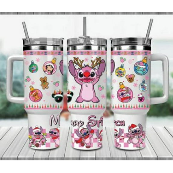 40oz Stainless Steel Tumbler with Stitch Christmas Design