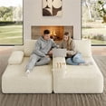 thumbnail image 6 of Yaheetech 110" 3-Seat L-Shaped Sofa Modular Sectional Sofa Corduroy Cloud Couch with 2 Armrests and Detachable Pillows for Living Room, Beige, 6 of 7