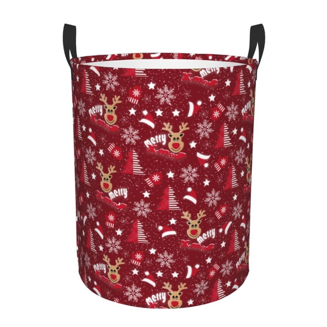 Fotbe Festive Reindeer Cesto de Ropa con Asas, Cesto Impermeable de Gran Capacidad, Bolsa de Lavado para Dormitorio, Cesto de Ropa con Ruedas y Asas-Small