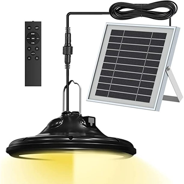Neoglint Solar Pendant Light Indoor Outdoor LED Hanging Shed Lamp with Remote Control, 3 Colors Temperature Changing, IP66 Water Resistance, for Home Garden Garage Barn