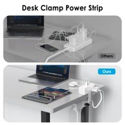 VILONG Desk Clamp Power Strip with 15 Outlets, 2 USB-C, 2 USB-A Ports, Surge Protector - White