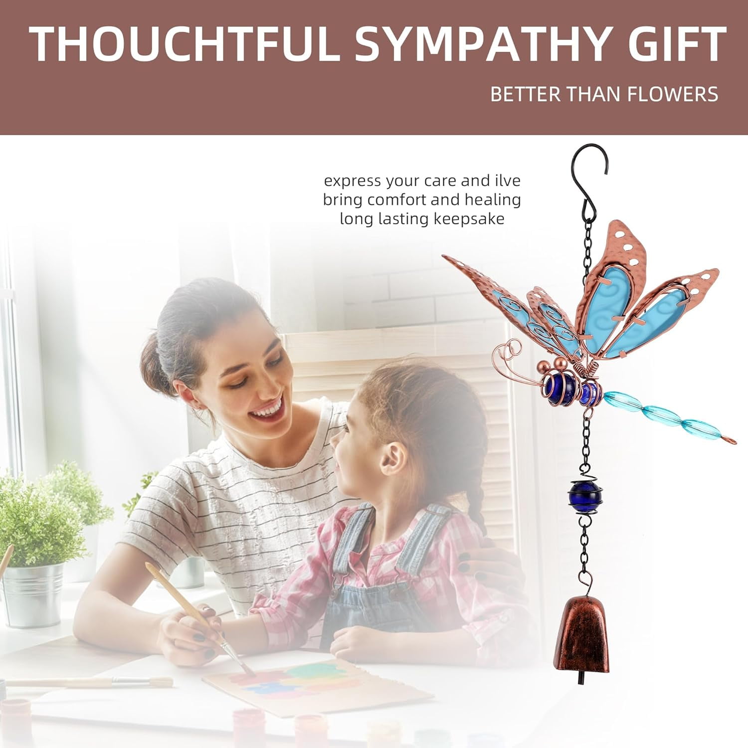 ABPETE Dragonfly Wind Chimes, Garden Glass Bell Glow Wind Chimes for Home, Party, Festival Decor, Garden Decoration Indoor/Outdoor,Lifelike Dragonfly Deep Tone Style