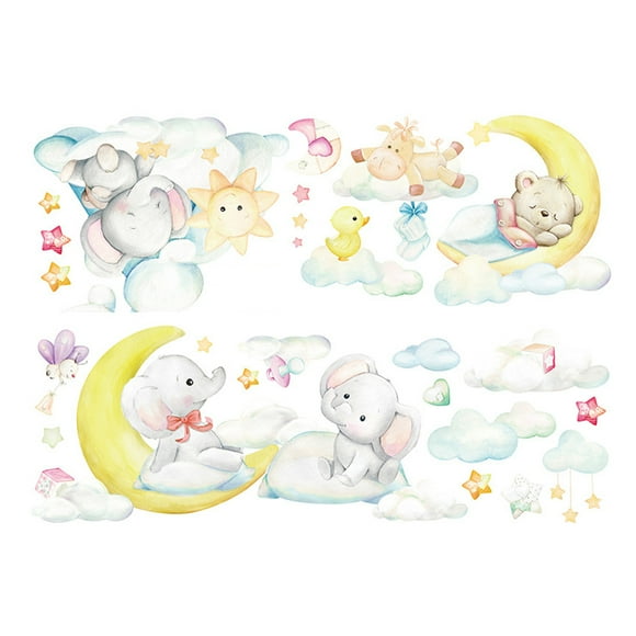 Opolski Cute Cartoon Moon Baby Elephant Bear Wall Sticker Children Room Decoration for Home