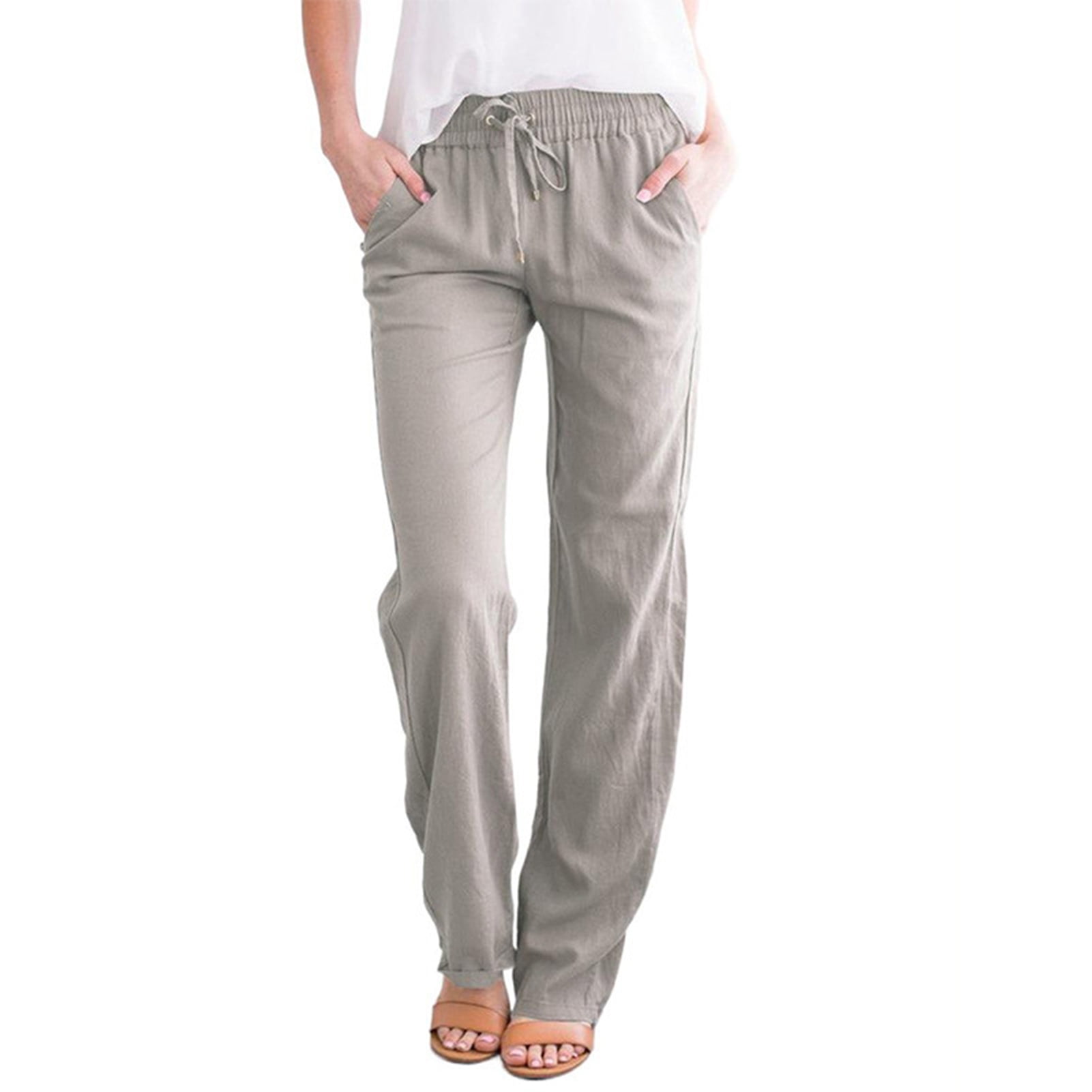 Women's Straight Leg Pant Cotton Linen Regular Fit Pant Summer Casual ...