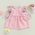 thumbnail image 6 of Douhoow Baby Girls Dress Set, Long Sleeve Rabbit Flower Print Romper+Suspender Dress, 6 of 9