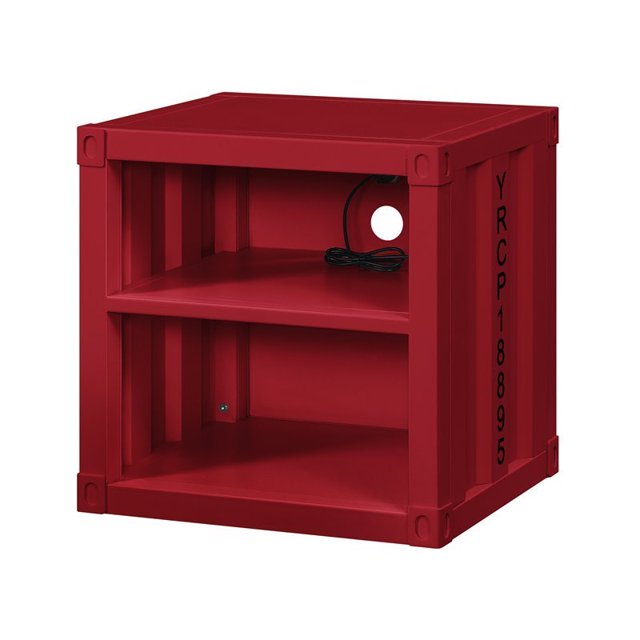 Bowery Hill Table de Chevet Contemporaine en Métal avec Rangement Ouvert Rouge