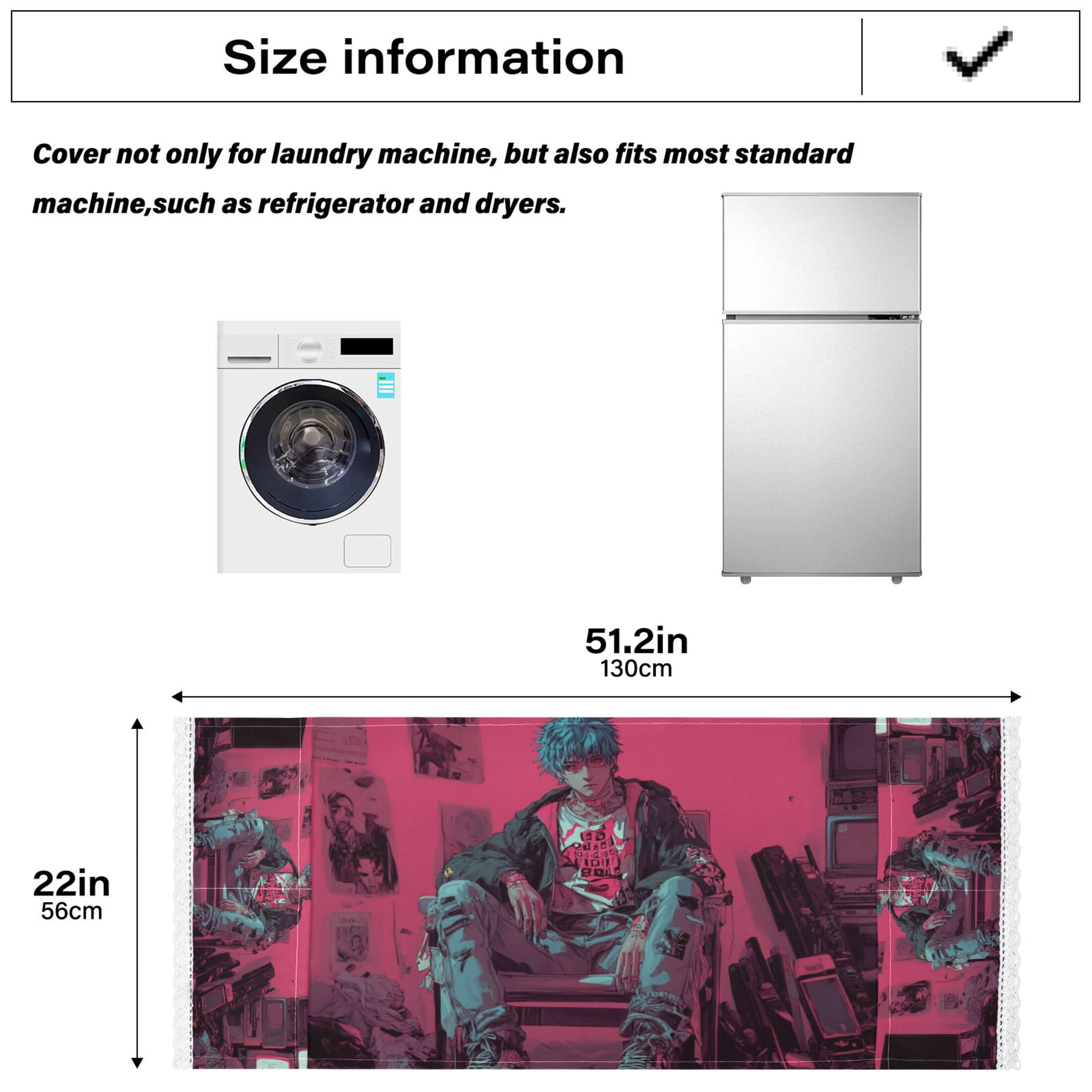 Cyberpunk StyleWasher and Dryer Covers Dust-Proof and Oil Resistant Fridge Cover with 4 Storage Pockets Washing Machine Top Cover for Laundry Kitchen Home 51.2 x 22 In