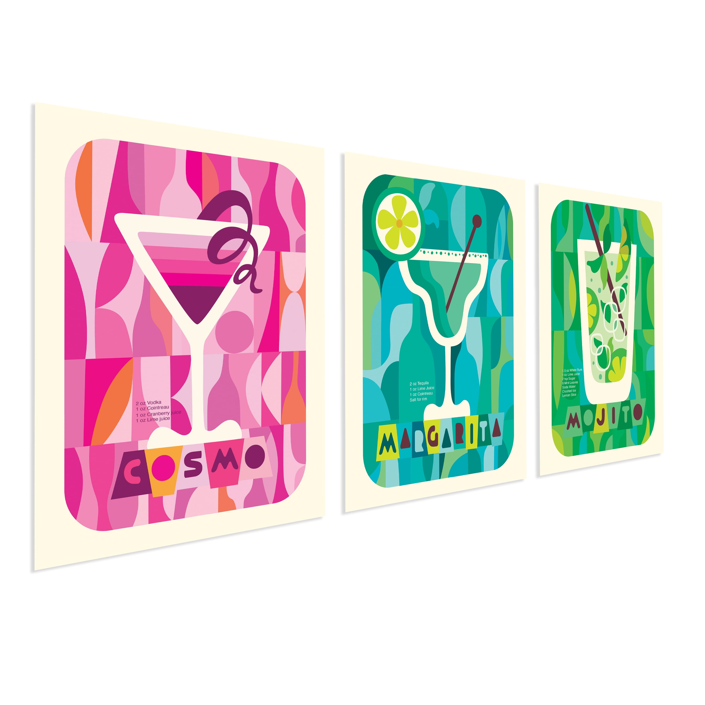 (2 pack) DesignOvation Cocktail Recipes Unframed Art Prints 8” x 10” Set of 3 by Rachel Lee