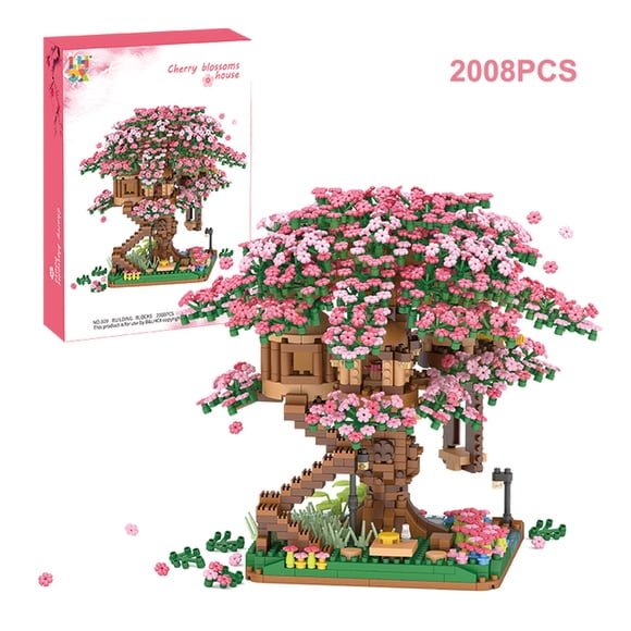 Sakura House-estación de trenes de árbol bloques de construcción animación de flores vista de calle de la ciudad Micro ensamblaje colección de ladrillos juguetes para adultos