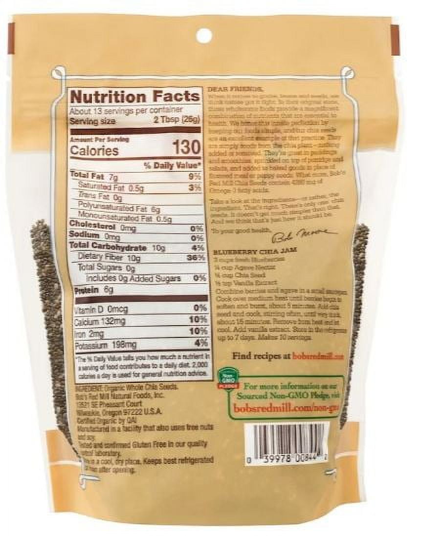 Bob's Red Mill, Organic Whole Chia Seeds, 12 oz (340 g) (Pack of 6)