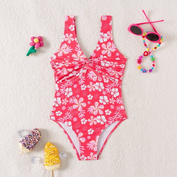 SHenli One Piece Swimsuit for Girls 10-12 Cross Ruched Front Girls Tankini Swimsuit Quick Drying Contrasting Trim Bathing Suit Girls' Swimwear with Print Shorts with Chest Pad