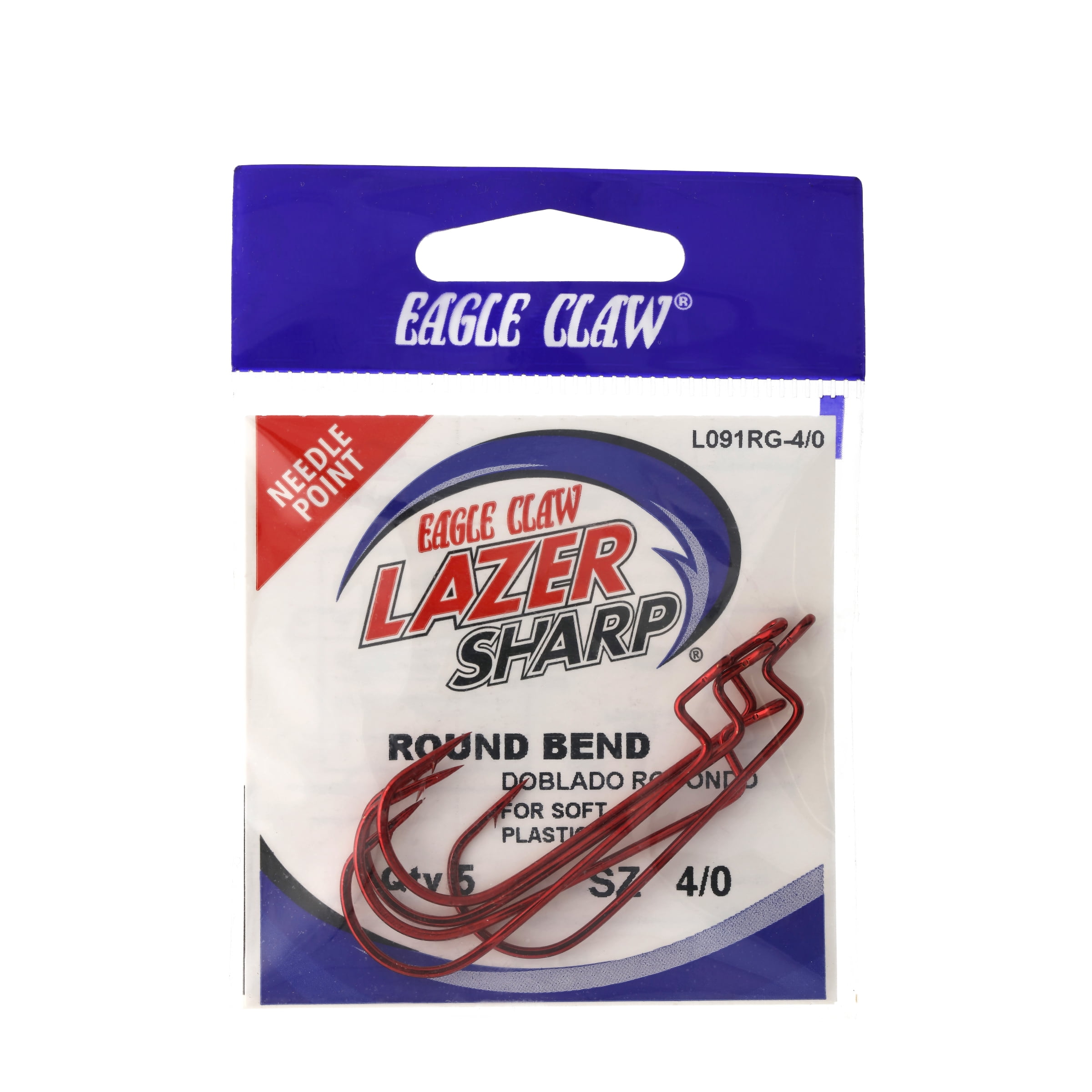 (2 pack) Lazer Sharp L091RGH-4/0 Round Bend Worm Hook, Red, Size 4/0