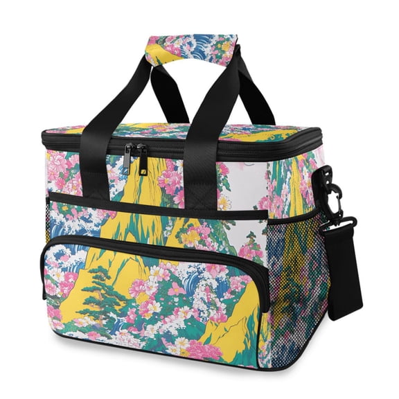 FORMRS Insulated Cooler Bag 24 Cans Capacity Soft Leakproof Lunch Box with Side Pockets, Green Mountains
