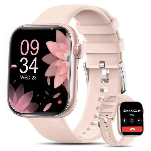 Mingdaln 2025 New 1.85-inch Men Women's Smartwatch with Answer/Make Calls/100 Sports Modes/Message Reminder, IP67 Waterproof Fitness Tracker for Android Iphone Devices(Pink)