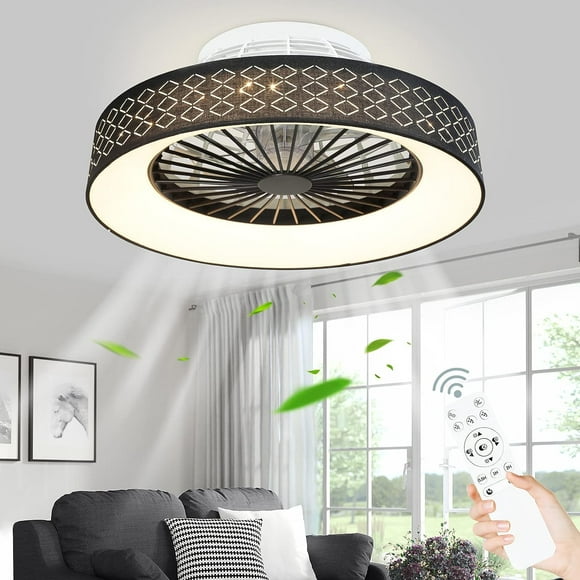 Depuley 18" Remote LED Ceiling Fan light Flush Mount Ceiling Fan 7 Invisible Blades
