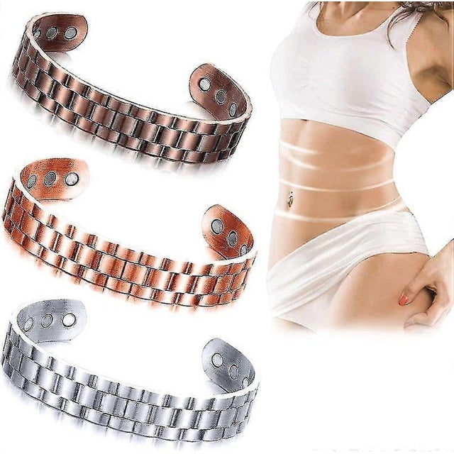 Juego de 3 pulseras magnéticas para mujeres y hombres - Pulseras ajustables de cobre con imanes - Regalos de joyería para terapia de campo magnético (18