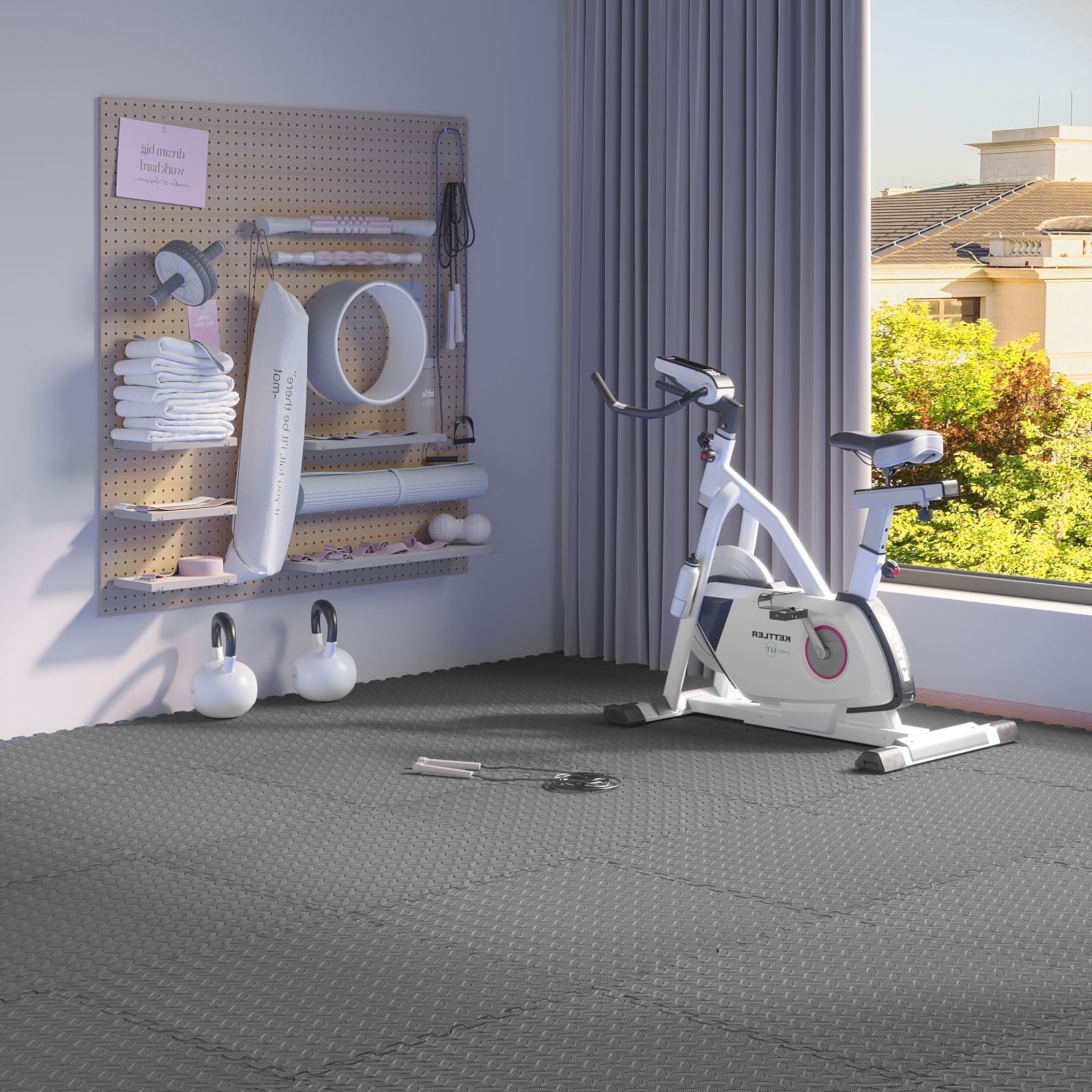 Home Gym Mat, Puzzle Exercise Mat, EVA Interlocking Foam Floor Tiles for Home Workout Equipment and Kids' Play Areas - Grey, 24 in x 24 in x ½ in - 16 Tiles