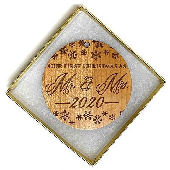 Our First Christmas Married As Mr & Mrs – Engraved Wood Christmas Ornament – 2020