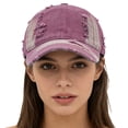 thumbnail image 7 of Women's Distressed Denim Baseball Cap, Washable Cotton Cap, Trendy American Style Dad Hat for Women, Y2K Fashion Casual Daily Wear Outdoor Cap Hot Pink, 7 of 7