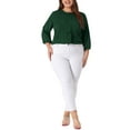 thumbnail image 2 of Agnes Orinda Women's Plus Size Tops Work Round Neck Ruffle Chiffon Blouse Office Top 3X Green, 2 of 6