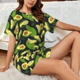thumbnail image 2 of Lafuoo Fresh Avocado Pattern Women's Round Neck Short Sleeve Pajamas Set, Button Pajamas Elastic Band Pajamas Home Wear-XX-Large, 2 of 9