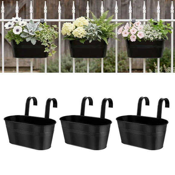 vensovo Metal Railing Planter for Outdoor Plants - 3 Pack Balcony Hanging Planter Box with Detachab