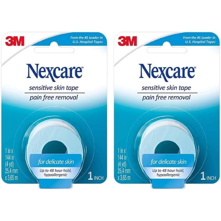 Nexcare Sensitive Skin Tape, 1 in x 4 yds, 2 Count (Pack of 1)
