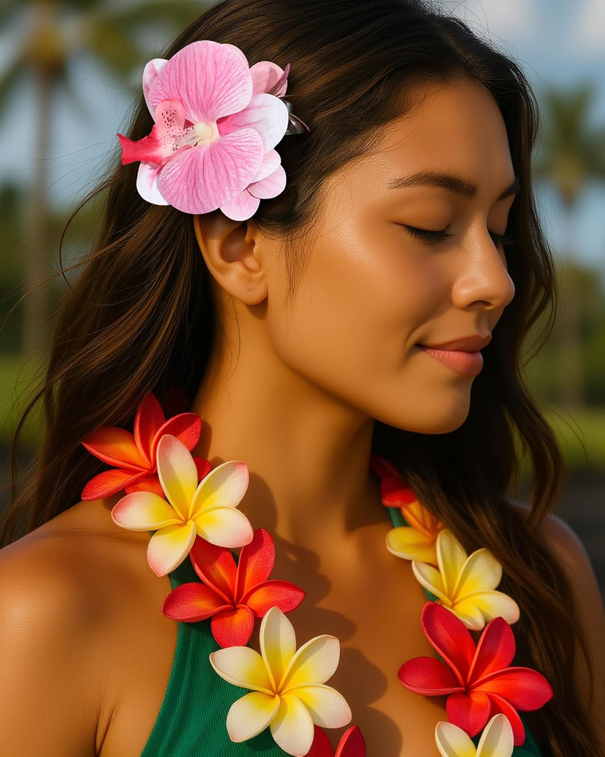 Hawaiian Flower Hair Clips for Women - 3PCS Beach Tropical Hair Clips for Girls,Artificial Flower Clips for Beach,Hawaiian Hair Accessories for Vacation Party