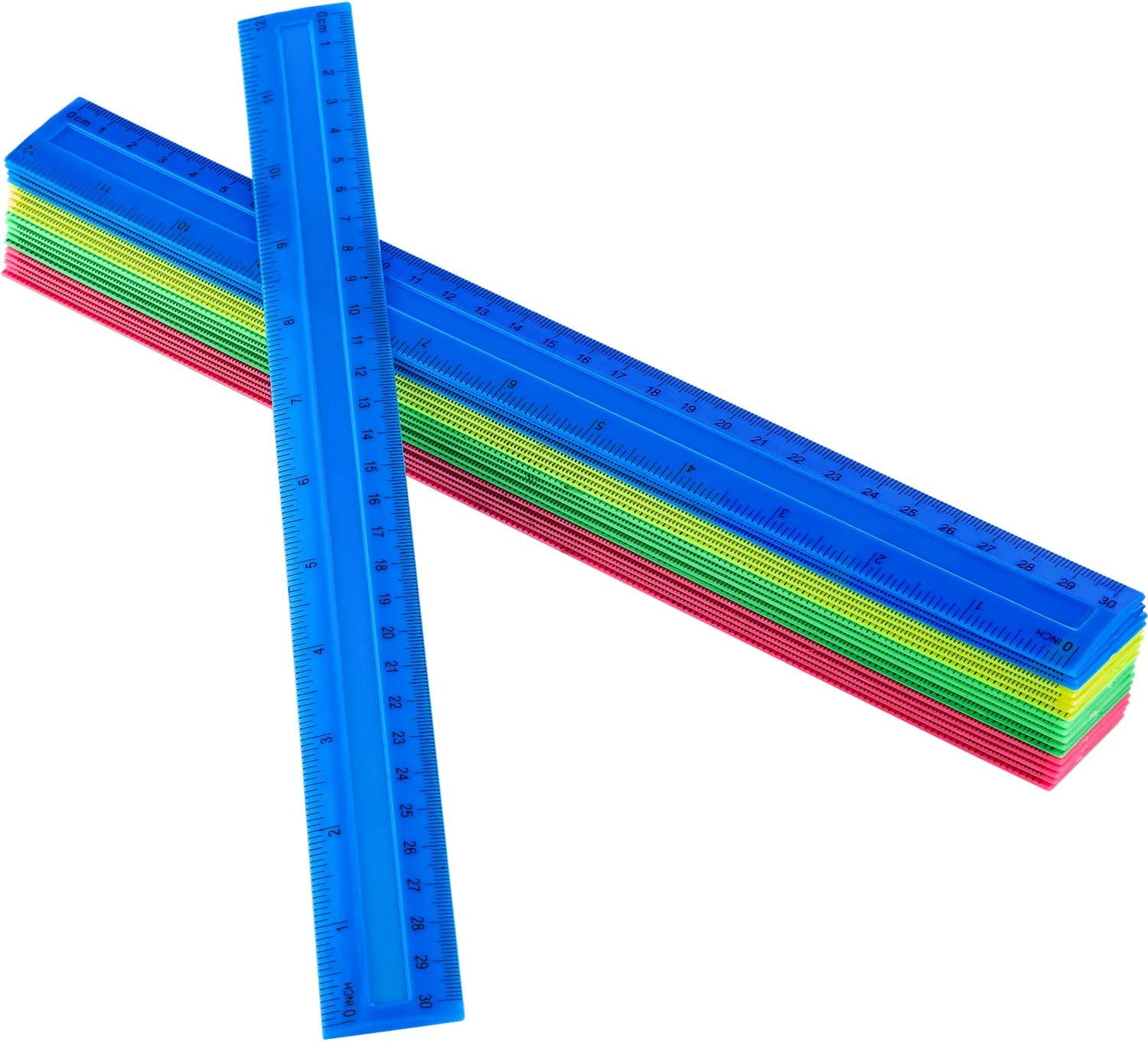 HCXIN 50 Pack Colorful Plastic Ruler, 12 Inch Standard/Metric Rulers