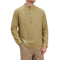 thumbnail image 5 of INSPIRE CHIC Men's Henley Shirt Long Sleeve Band Collar Button Placket Casual Top S Khaki, 5 of 5