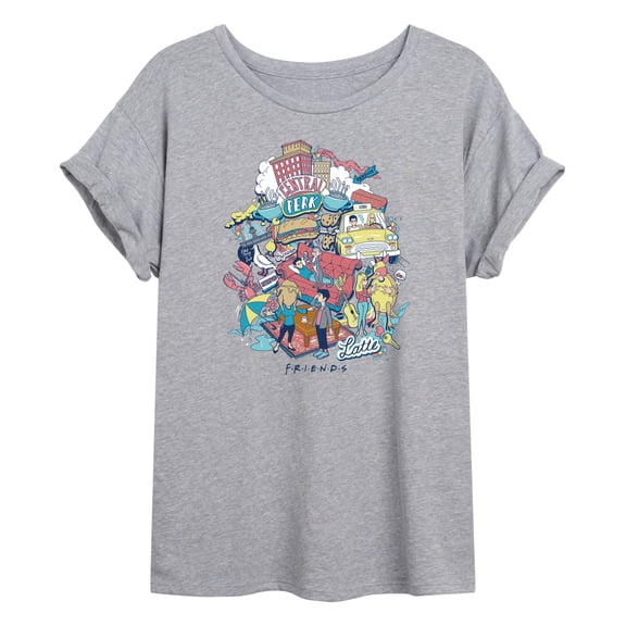 Friends - Animated Icon Collage - Juniors Oversized Graphic T-Shirt
