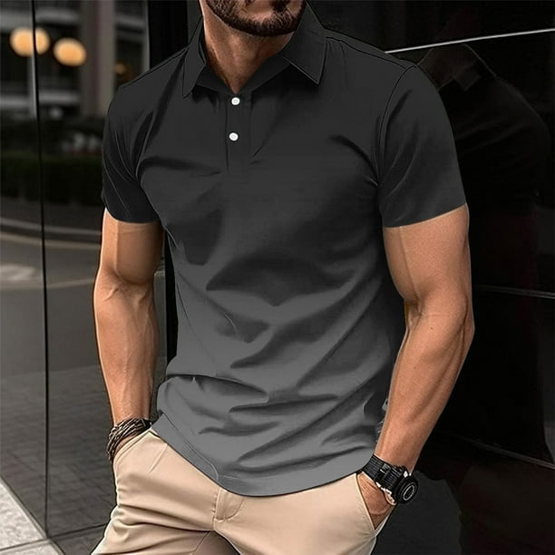 pstuiky camisetas camisas para hombre, Camiseta informal de manga corta con cuello vuelto y botones para hombre camisas casuales para hombre xxl
