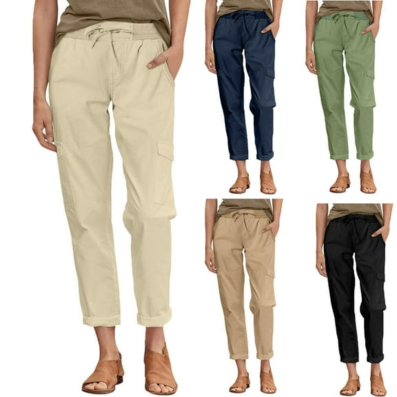 RQYYD Womens Cargo Pants Fit High Waist Casual 4 Pocketed 2025 Hiking Outdoor Pants S-XL