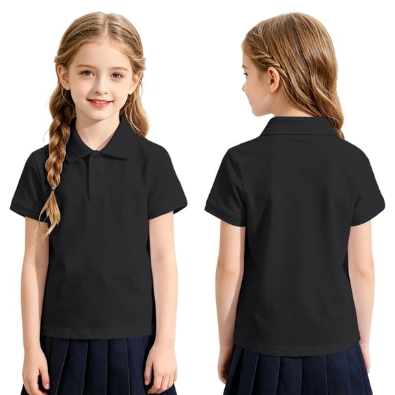 Polo Shirts for Children Short Sleeve Collared Shirt Loose Fit 2 Buttons Golf Tshirts for Unisex Casual Versatile Summer Top Black 100
